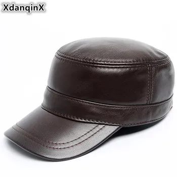 XdanqinX Yeni Hakiki Deri Şapka Sonbahar Kış erkek Düz Kap Dana Ordu Askeri Şapkalar Ayarlanabilir Boyutu Snapback Dil Kapaklar