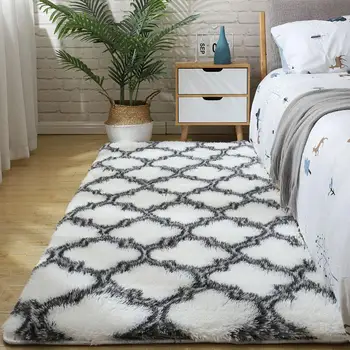 Kabarık Batik Halı yatak odası dekoru Modern Ev Kat Mat Büyük Yıkanabilir Nordica Oturma Odası Yumuşak Beyaz tüylü halı