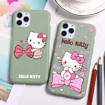 Hello Kitty Telefon Kılıfı için iphone 13 12 11 Pro Max Mini XS 8 7 6 6S Artı X SE 2020 XR Şeker yeşil Silikon kapak