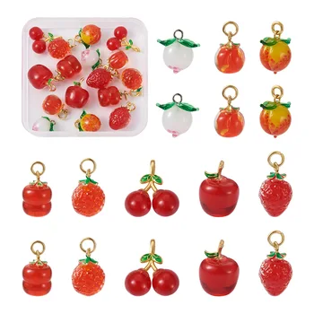 16 adet/kutu Sevimli Kırmızı Şeftali Kiraz Meyve Lampwork kolye uçları DIY Kolye Küpe Bilezik Takı Yapma Aksesuarları