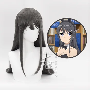 Rascal Değil Rüya Tavşan Kız Senpai Sakurajima Mai Cosplay Peruk Sentetik Saç Uzun Düz Gri Saç + ücretsiz saç net