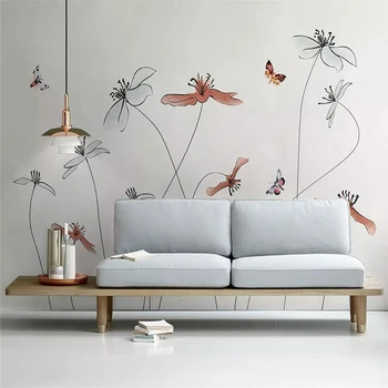 Dekoratif duvar kağıdı serisi Modern basit moda el-boyalı çiçekler kelebek arka plan duvar dekorasyon boyama duvar resimleri