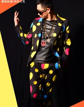 M-4xl 2021 erkek Takım Elbise Moda Yeni Gd Renk Dalga Noktası Takım Elbise Ceket Şarkıcı Sahne Kostümleri Artı Boyutu Performans Giyim