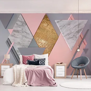 Modern Yaratıcı Pembe Elmas Geometri Fotoğraf Duvar Resimleri Kağıdı Oturma Odası Yatak Odası Romantik Sanat Duvar bezi Papel De Parede 3D Sala