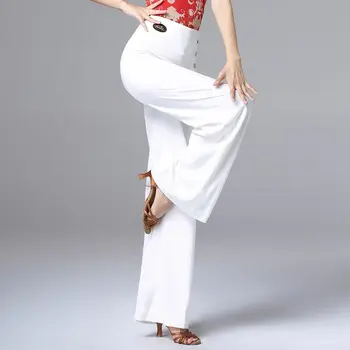 X176 Kadın Beyaz Modern Dans Pantolon Yüksek Bel Sosyal Dans Pantolon Geniş Bacak Dans Pantolon Cha Cha Samba Dokunun Dans Elbise