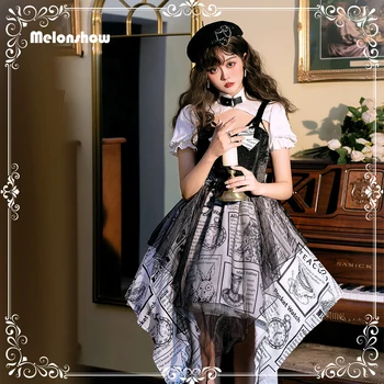Melonshow Gotik Lolita Elbise Kadın Japon Tarzı Vintage Prenses Elbiseler Puf Kollu Sevimli Parti Elbise Tatlı Cosplay Kostüm