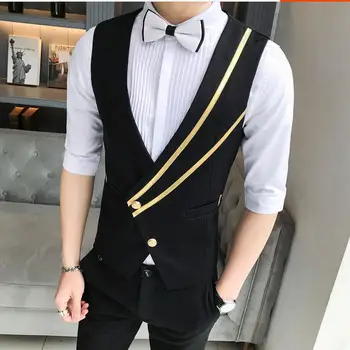 2021 Yeni Yelekler erkek İnce Ktv Akını Erkekler Kişilik Takım Elbise Yelek Gece Kulübü Dj Ds Kore Saç Stilisti İş Giysisi Yakışıklı Ceket