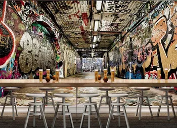 Özel 3D fotoğraf duvar kağıdı Avrupa tarzı retro graffiti tünel duvar restoran oturma odası kahve evi duvar kağıdı duvar