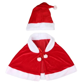 Kadife Çocuk Kız Kırmızı Pelerin Noel Baba Kostüm Noel Partisi Hediye Şapka Cosplay Elbise Pelerin Giyinmek