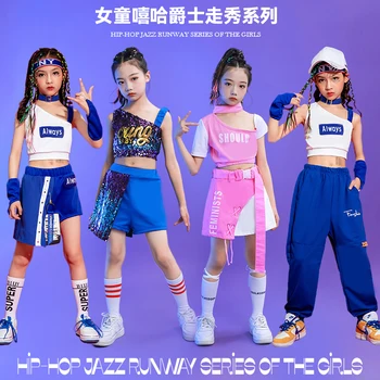 Çocuklar Sahne Giyim Hip Hop Giyim Tankı Üstleri Etek Mini Kızlar İçin Konser Caz Dans giyim Kostümleri Genç Amigo Giysi