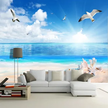 Özel Fotoğraf Duvar Kağıdı 3D Plaj Deniz Kabuğu Deniz Manzarası Resimleri Oturma Odası TV Kanepe Kağıdı Papel De Parede Fresk Yatak Odası İçin