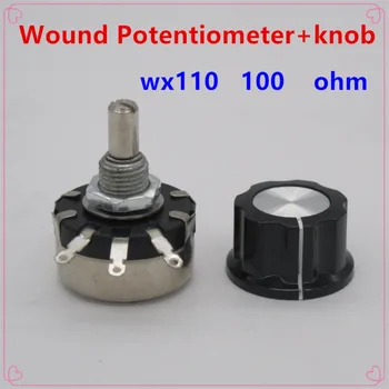 5 adet WX110 (010) 100 ohm 3 Lehimleme Terminalleri 6mm Yuvarlak metal şaft Tek Dönüş Tel Yara Potansiyometre + topuzu