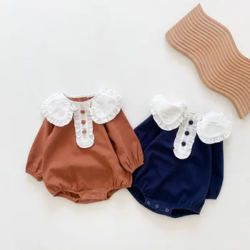 2021 Bahar Yeni Bebek Prenses Romper Yenidoğan Bebek Kız Giysileri Kore Tarzı Bebek Yaka Tulum Genel Kıyafet Ropa Bebe