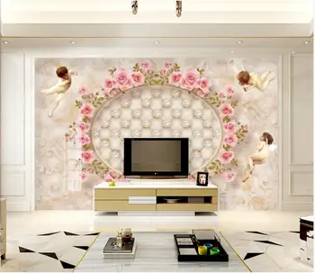 Özel fotoğraf 3d duvar kağıdı Eros melek takı çiçekler tv arka plan ev dekor oturma odası 3d duvar resimleri duvar kağıdı duvarlar için 3 d