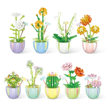 Çiçek Mikro Yapı Taşları Zambak Gül Lale Buketi Ölümsüz Papatya Ayçiçeği Mini Tuğla Figürü Oyuncak Ev Dekor İçin