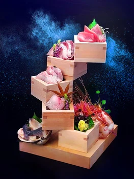 5 katmanlı Karakteristik Ahşap Raf Sashimi Tabak Sofra Yaratıcı katı ahşap Sashimi Masa Moda Kuru Buz Tabağı