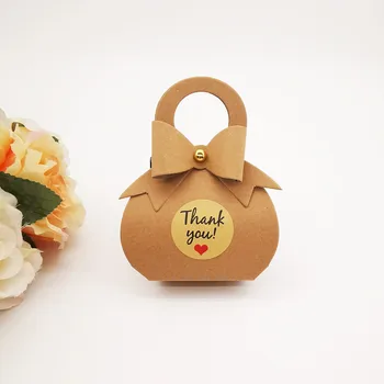 50 adet / takım Kraft Kağıt Düğün şeker kutusu Teşekkür Ederim Etiket Doğum Günü Partisi Şeker ambalaj kutusu Retro Basit El taşıma Kutusu