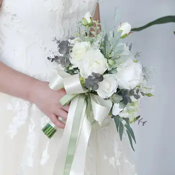 Düğün gelin buketleri Okaliptüs ipek kurdele ile yapay çiçekler yıldönümü Partisi için