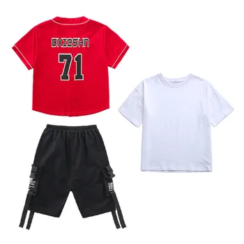 Çocuk Serin Hip Hop Giyim Hırka T Shirt Beyzbol Gömlek jarse bluz Yaz Kargo Şort Kız Erkek dans kostümü Giysileri 3 adet