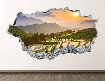 Pirinç Tarlaları Duvar Çıkartması-Japonya Şehir 3D Parçalanmış duvar sanatı yapışkanı Çocuk Odası Dekor Vinil Ev Posteri Özel Hediye KD733
