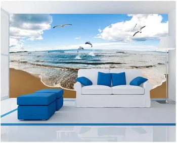 Özel fotoğraf duvar kağıdı 3d duvar resimleri duvar kağıdı Sahil manzara duvar yunus plaj TV arka plan duvar kağıtları ev dekor