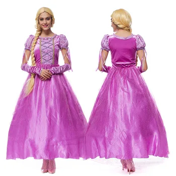Prenses Kostümleri Kadınlar için Rapunzel Cadılar Bayramı Seksi Yetişkin Parti Cosplay süslü elbise + Kollu Karnaval Peri Masalı Karışık Kostüm