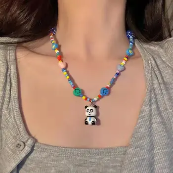 Sevimli Renk Reçine Panda Yaratıcı Kolye Kolye Kadınlar için Trendy Gülen Klavikula Zincir Kız Charm kadın mücevheratı Collares