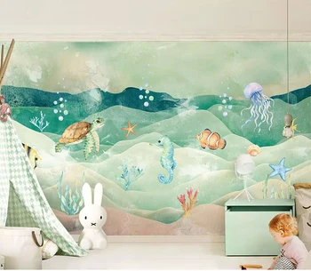 Bacaz 8d Deniz Hayvan duvar kağıdı Duvar 3D Karikatür Deniz Kaplumbağası Duvar Kağıdı sticker kağıt Çocuklar İçin oda arka planı Duvar Resimleri Dekor