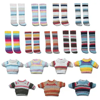Moda Yeni Varış 1/12 BJD Sevimli bebek Uzun Çorap Uzun kollu Şerit Kazak Bebek Giyim Elbise Aksesuarları