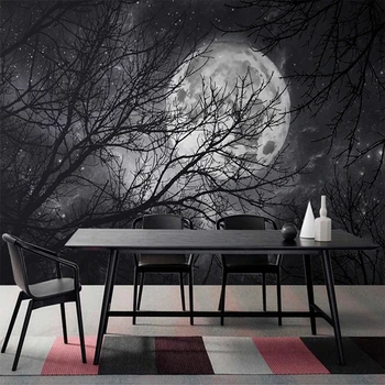 Özel Herhangi Bir Boyut 3D Siyah Ağaç Dalları Gece Ay 3D Fotoğraf Duvar Resimleri Duvar Kağıdı Yatak Odası Oturma Odası Oturma Odası Kanepe Arka Plan Duvar