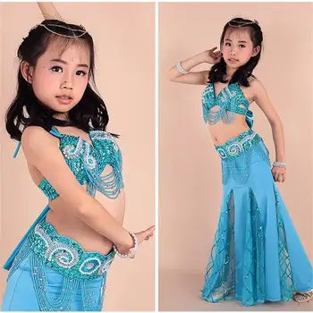 Çocuklar oryantal oryantal dans Yumuşak malzeme 3 adet (sutyen+Kemer+elbise) hint giysileri kız bellydance kostüm 8 renkler