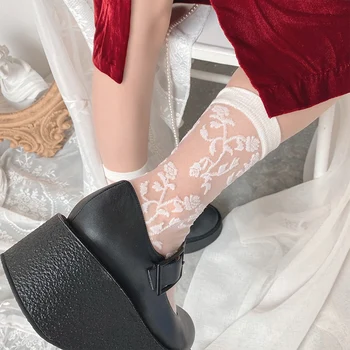 Fransız Üç Boyutlu Gül Kristal Çorap Yaz Güzel Şeffaf Bükülmüş Cam Demet Çorap Kız Sevimli İnce Çorap Kadın