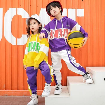 Kız Erkek Hip Hop Hoodies Giyim Çocuklar için Caz Dans Kostümleri Kazak koşucu pantolonu Çocuk Balo Salonu Dans Elbise