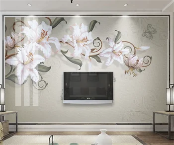 Yeni Çin modern basit ve zarif zambak yağlıboya çiçek Avrupa arka plan duvar kağıdı özel duvar kağıdı duvar paple 3d