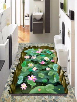 Özel zemin boyama 3D üç boyutlu lotus gölet zemin boyama oturma odası yatak odası restoran 3d обои dekorasyon duvar kağıdı