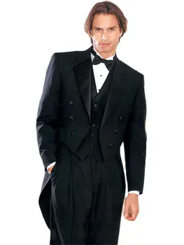 Sıcak Siyah Adam Tailcoat Sağdıç Uzun Erkekler Düğün Takım Elbise Erkek Takım Elbise Resmi Balo Parti Damat Düğün Smokin Custom Made Blazer
