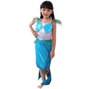 61 Mavi Çocuklar için Mermaid Performans Giyim Okyanus Tema Cadılar Bayramı Mermaid Prenses Elbise Mermaid Prenses