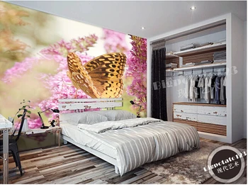 Özel 3D duvar resimleri, Kelebek çiçekler, oturma odası kanepe TV duvar yatak odası arka plan duvar kağıdı