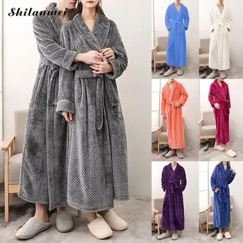 Termal Yüksek Kaliteli Flanel Uzun bornoz Mercan Polar Kimono Sabahlık Gece Elbiseler Kış Sıcak Severler Bornoz Kadın Erkek