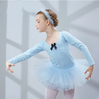 Sonbahar ve kış 2019 Uzun kollu Spandex Jimnastik Leotard Kızlar için Bale Elbise Giyim Çocuk Dans Giyim