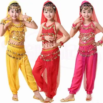Kız Oryantal Dans Kostümleri Çocuklar için Oryantal Dans Seti Kızlar Bollywood Hint Performans El Yapımı Elbise Kız Hindistan Kostümleri