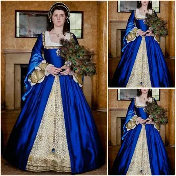 Tarih!Müşteri yapımı Luxs Mavi Vintage Kostümleri Rönesans Elbiseler Steampunk elbise Gotik Cosplay Cadılar Bayramı Elbiseler C-1150