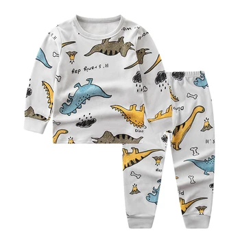 2021 Yeni Dinozor Baskı çocuk pijamaları Sonbahar Kış Kız Pijama pamuklu gecelik Yürüyor Bebek Giysileri Erkek Pijama Setleri