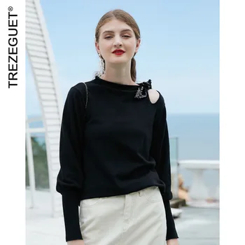2020 Sonbahar Kadın Yeni Stil Roll-up Yaka Gevşek Kazak Kore Versiyonu Düz Renk Off-omuz Uzun kollu Kaşmir Kazak