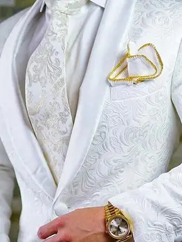 Yeni Yüksek Kalite Bir Düğme Beyaz Damat Smokin Şal Yaka Groomsmen Erkek Takım Elbise Blazers (Ceket + Pantolon)