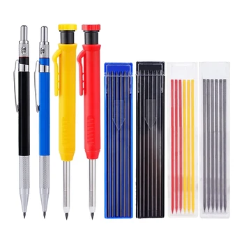 Mekanik Marangoz Kalemler - 4 Adet Katı Marangoz Kalem 40 Adet Yedekler Dahili Kalemtıraş İşaretleyici İşaretleme Araçları