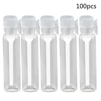 100 Adet 1/2/3ml Mini Şeffaf Boş Cam Şişe Tüp Parfüm Örnek Şişeler Plastik Çubuk Kapağı uçucu yağ Aromaterapi Koku