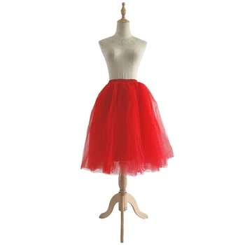 Kadın Lolita Cosplay Jüpon Cancan Kabarık Etek Tutu 5 Katmanlar Tül Mesh Kırmızı Pilili Etek Kombinezon Altında düğün elbisesi Jüpon