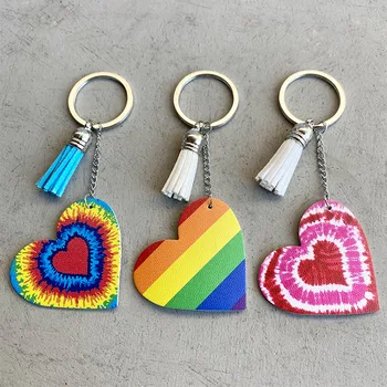 Kravat boyalı Baskı Aşk Kalp Deri Etiket Keycahins Sevgilisi Hediye sevgililer Günü Hediyesi LGBT anahtarlıklar