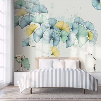 Özel Duvar Kağıdı Modern Minimalist El-Boyalı Ginkgo Yaprağı Suluboya Yatak Odası Arka Plan duvar tablosu